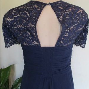 Seraphine Navy Blue Silk & Lace Maternity Evening Dress